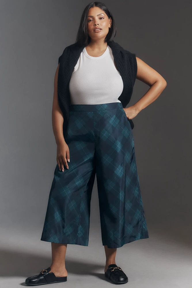 Maeve Taffeta Printed Cropped Wide-Leg Pants