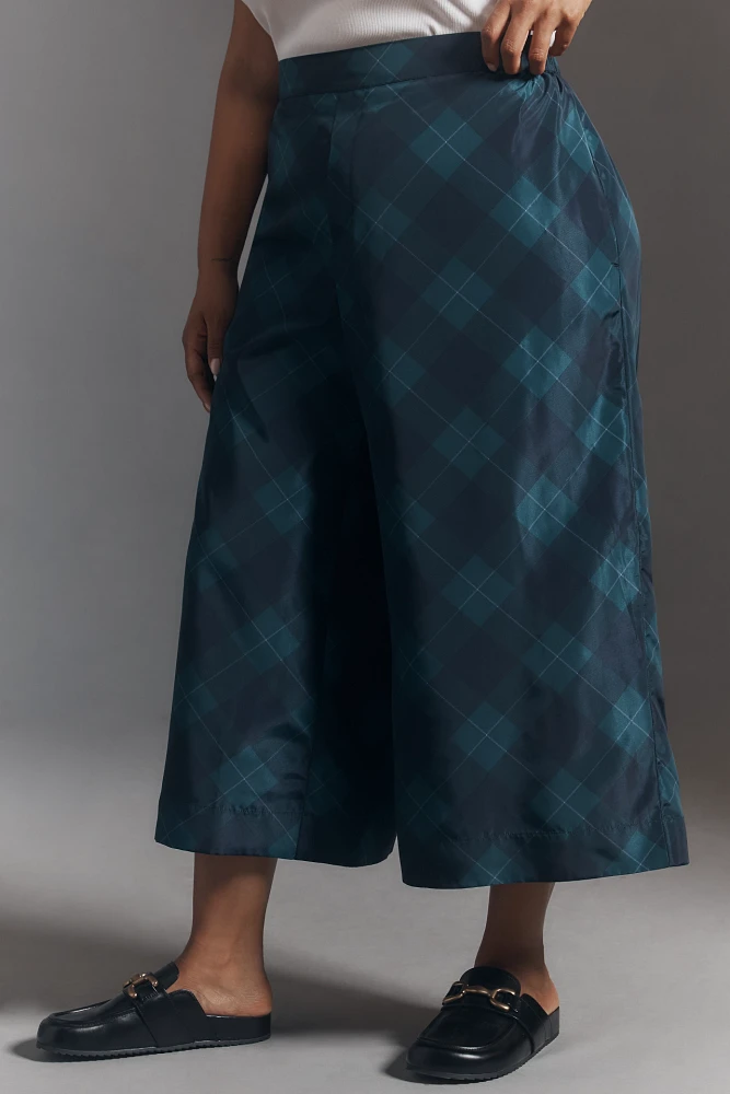 Maeve Taffeta Printed Cropped Wide-Leg Pants