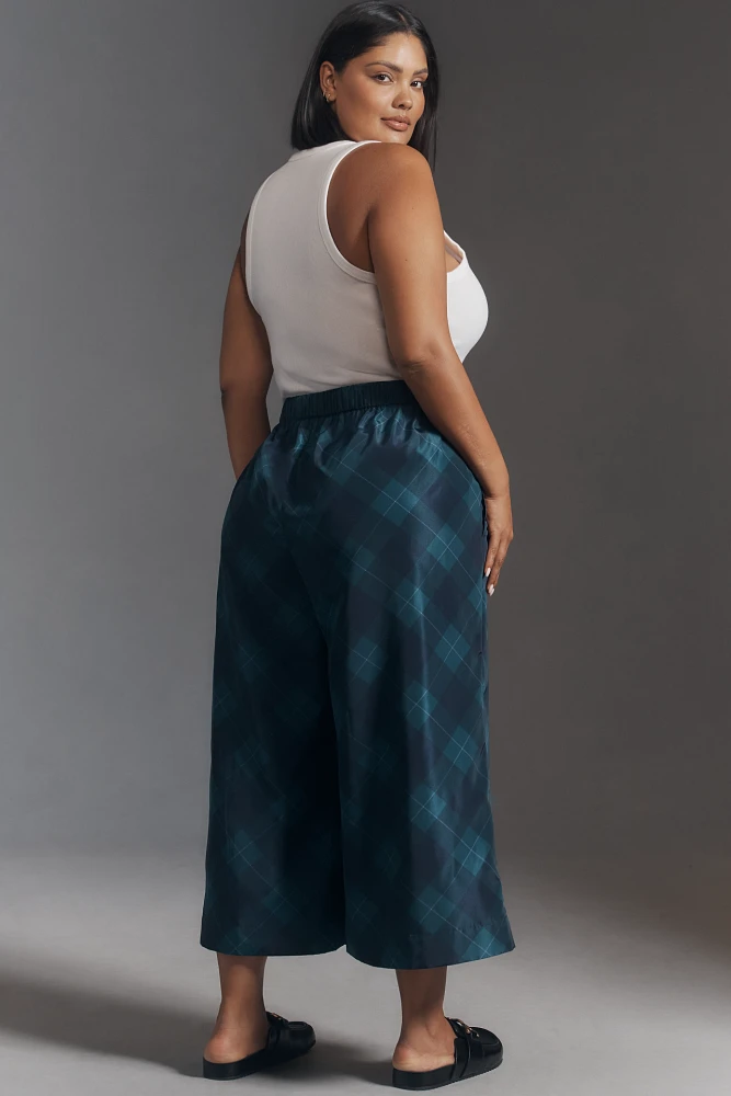 Maeve Taffeta Printed Cropped Wide-Leg Pants