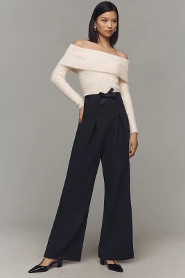 By Anthropologie Corset Bow Pleated Wide-Leg Trousers