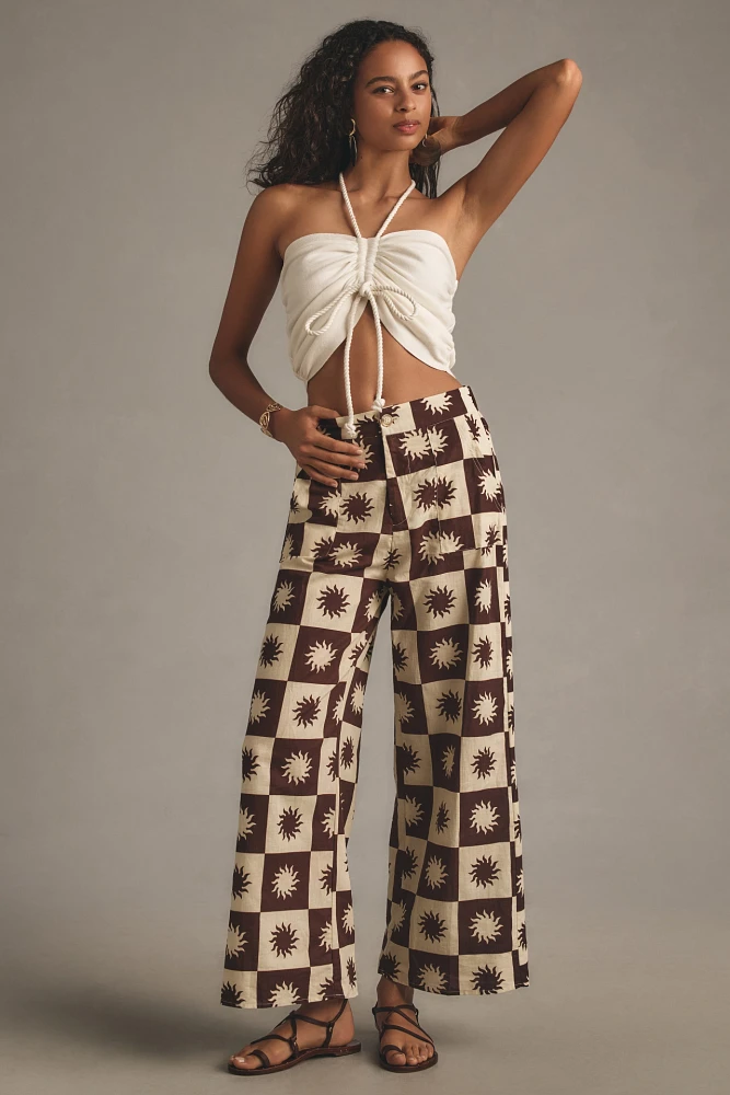 Little Lies Sun Print Linen Wide-Leg Pants