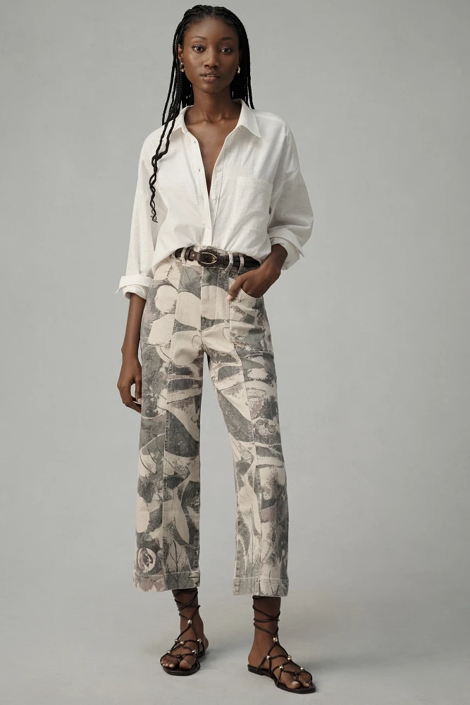 The Skipper Seamed High-Rise Crop Wide-Leg Pants by Pilcro: Camo Edition