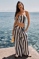 Flat White Striped High-Rise Wide-Leg Pants
