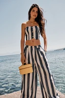 Flat White Striped High-Rise Wide-Leg Pants