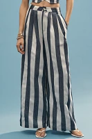 Flat White Striped High-Rise Wide-Leg Pants