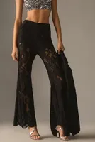By Anthropologie Sheer Lace Flare Pants