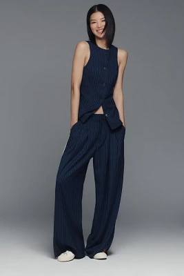 The Avery Pleated Wide-Leg Trousers by Maeve: Pinstripe Track Edition