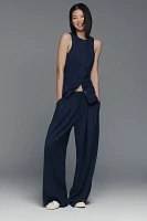 The Avery Pleated Wide-Leg Trousers by Maeve: Pinstripe Track Edition