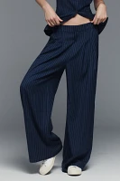 The Avery Pleated Wide-Leg Trousers by Maeve: Pinstripe Track Edition