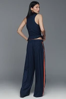 The Avery Pleated Wide-Leg Trousers by Maeve: Pinstripe Track Edition