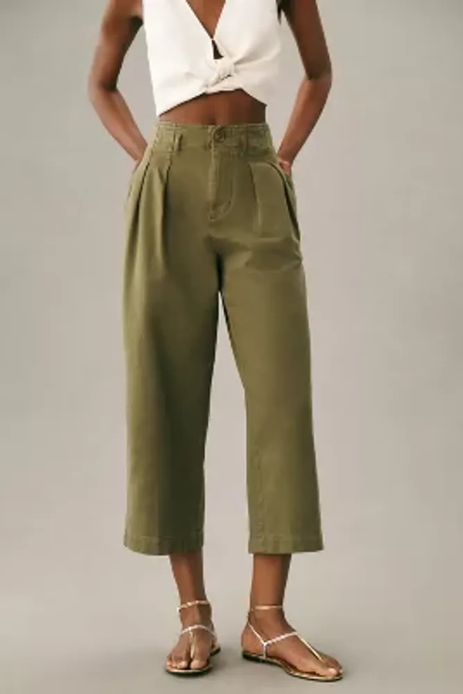 High-Waisted Wide-Leg Cropped Chino Pants