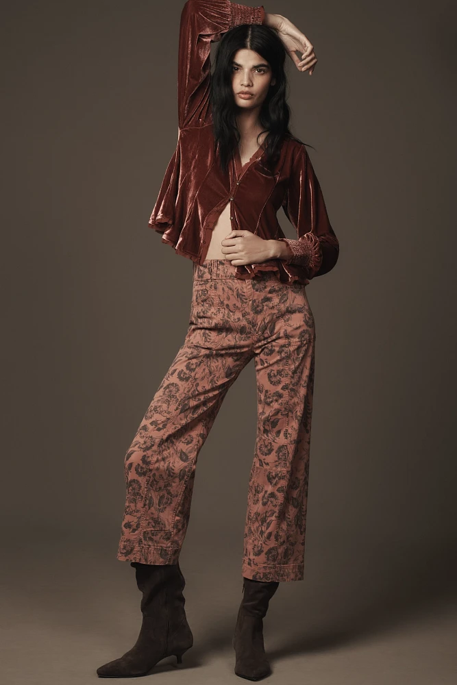 The Skipper Seamed High-Rise Crop Wide-Leg Pants by Pilcro: Printed Twill Edition