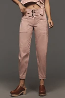 By Anthropologie Linen Buckle-Front Barrel Pants