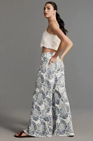 The Adi Mid-Rise Frayed Relaxed Flare Pants by Pilcro: Printed Linen Edition
