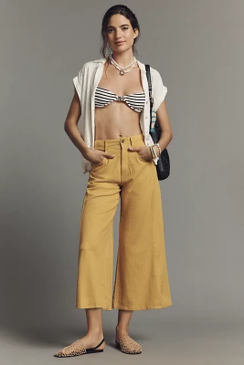 The Adi Mid-Rise Frayed Relaxed Cropped Flare Pants by Pilcro: Linen Blend Edition