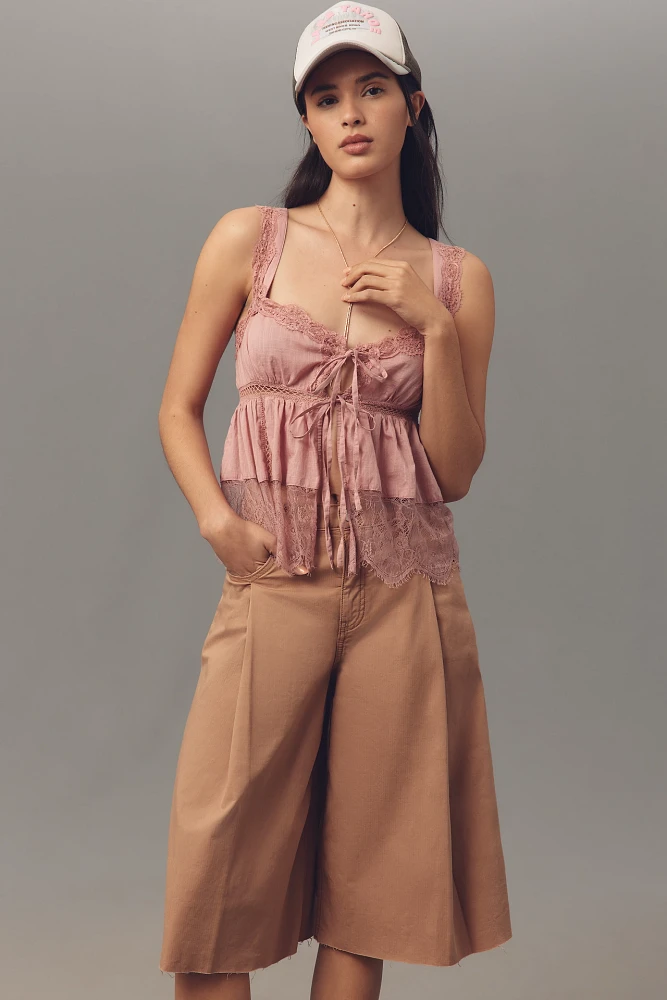 Pilcro Linen Blend Pleated Culotte Jeans