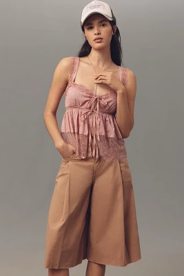 Pilcro Linen Blend Pleated Culotte Jeans