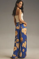 Farm Rio x Anthropologie Floral Satin Wide-Leg Trousers