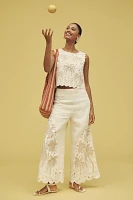 Farm Rio x Anthropologie Embroidered Palm Linen Pants
