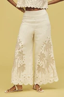 Farm Rio x Anthropologie Embroidered Palm Linen Pants