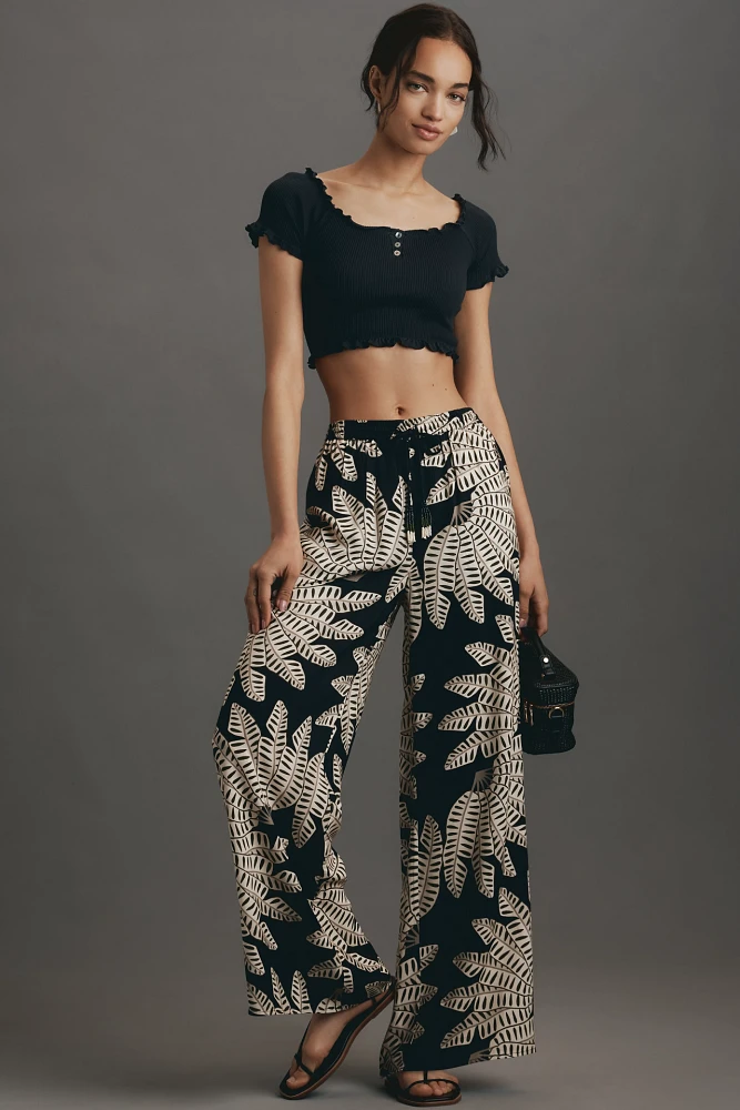 Farm Rio x Anthropologie Palm Pull-On Wide-Leg Pants