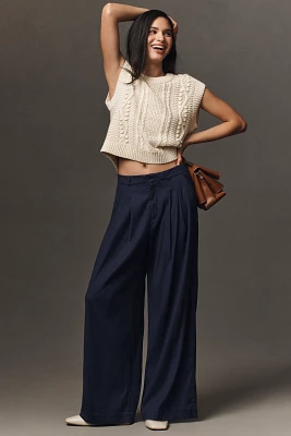 The Avery Pleated Wide-Leg Trousers by Maeve: Linen Edition