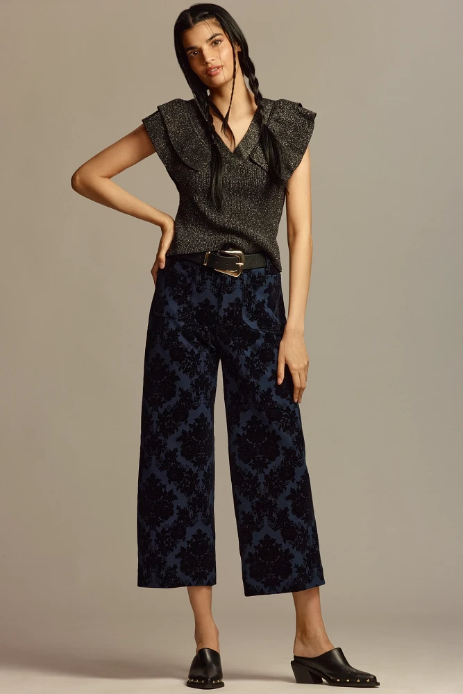 The Colette Cropped Wide-Leg Pants by Maeve: Floral Ponte Edition