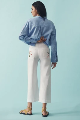 The Colette Embroidered Cropped Wide-Leg Pants by Maeve: Magic Fabric Edition