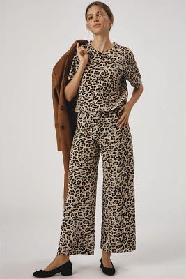 The Ettie High-Rise Crop Wide-Leg Pants by Maeve: Leopard Edition