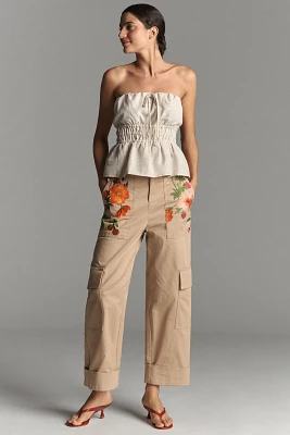 By Anthropologie Embroidered Cargo Pants