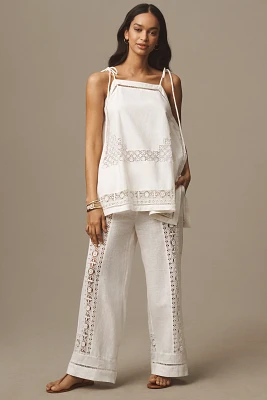 By Anthropologie Linen Lace Pull-On Pants