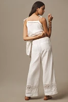 By Anthropologie Linen Lace Pull-On Pants