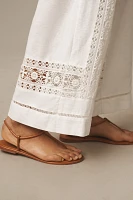 By Anthropologie Linen Lace Pull-On Pants