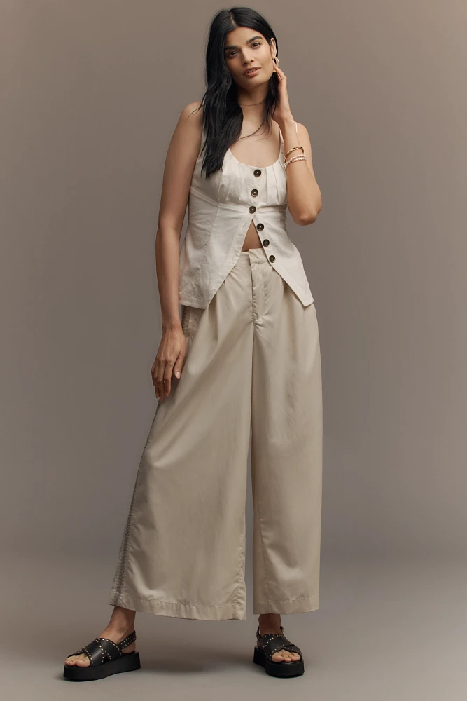 By Anthropologie Pleated Embroidered Trousers