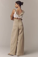 By Anthropologie Ruffle-Strap Washed Chino Overalls