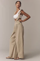 By Anthropologie Ruffle-Strap Washed Chino Overalls