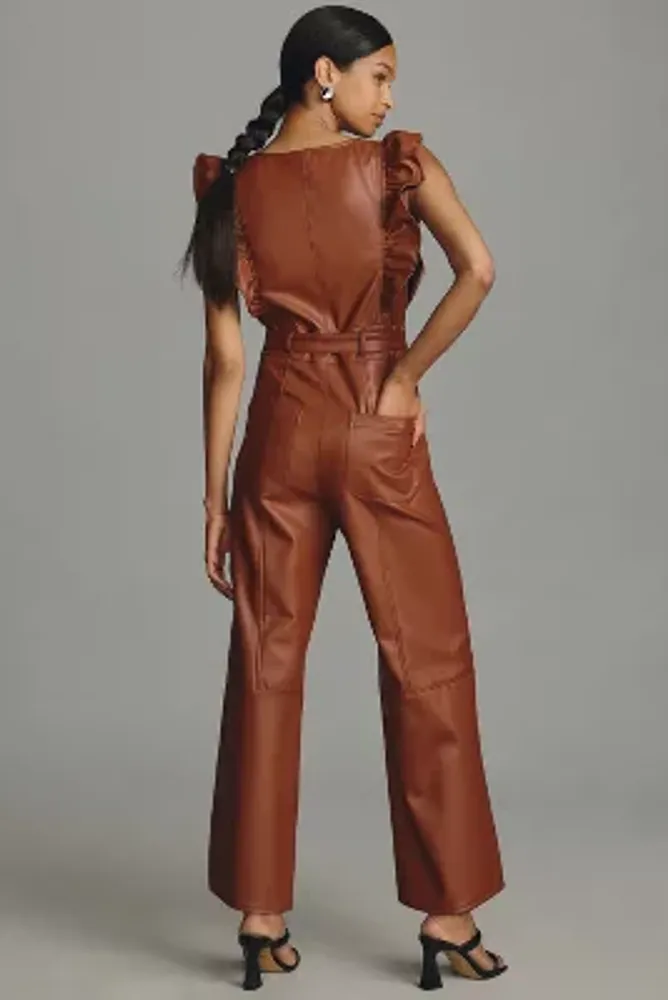 The Colette Faux Leather Cropped Wide-Leg Jumpsuit by Maeve