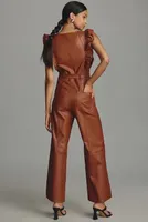 The Colette Faux Leather Cropped Wide-Leg Jumpsuit by Maeve