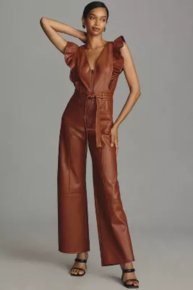 The Colette Faux Leather Cropped Wide-Leg Jumpsuit by Maeve