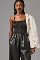 By Anthropologie Faux Leather Balloon Jumpsuit
