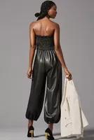 By Anthropologie Faux Leather Balloon Jumpsuit