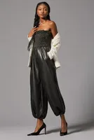 By Anthropologie Faux Leather Balloon Jumpsuit