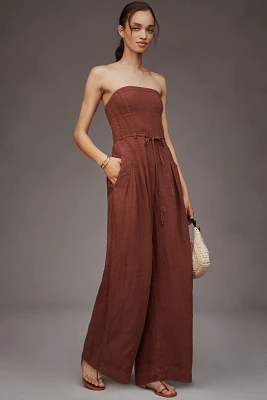 By Anthropologie Linen Strapless Trouser Jumpsuit