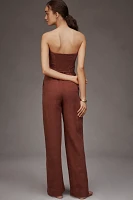 By Anthropologie Linen Strapless Trouser Jumpsuit