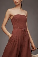 By Anthropologie Linen Strapless Trouser Jumpsuit