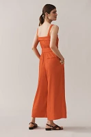 Maeve Belted Wide-Leg Linen Blend Jumpsuit