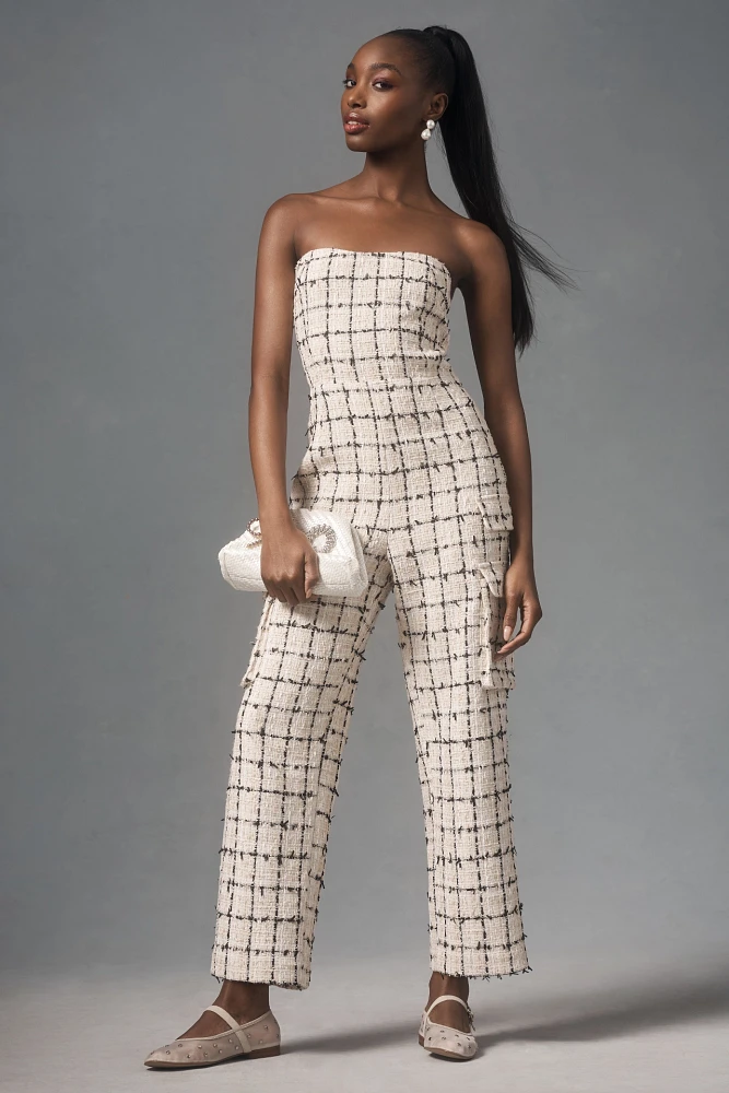 English Factory Tweed Strapless Jumpsuit