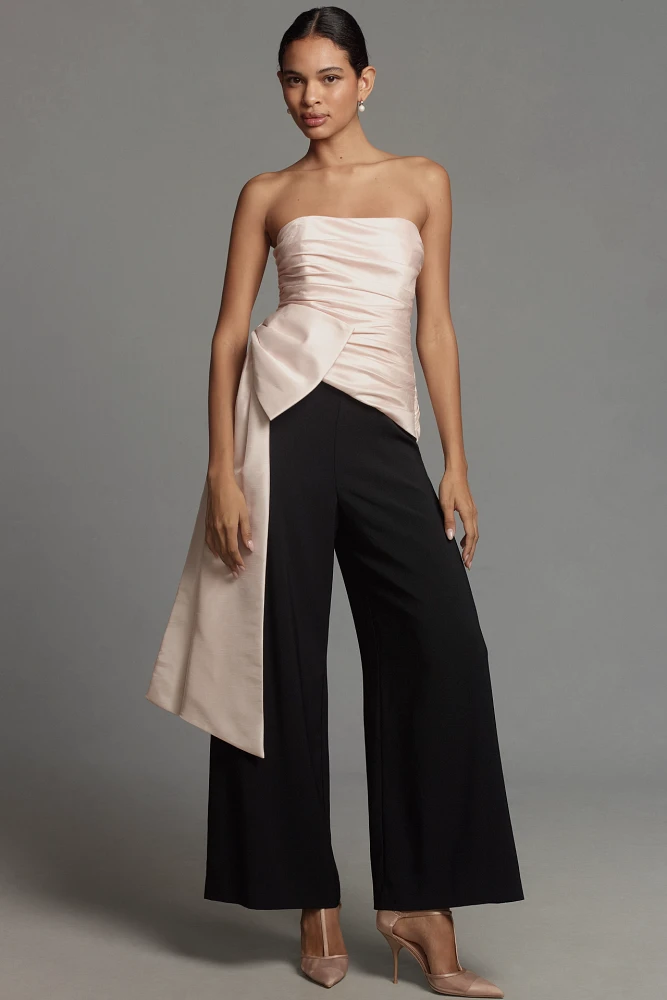 Hutch Strapless Ruched Bow Wide-Leg Jumpsuit