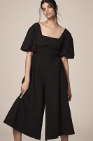 Maeve Puff-Sleeve Smocked Culotte Jumpsuit