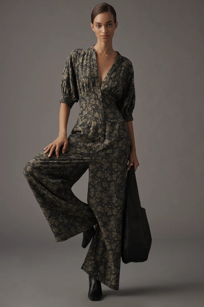 By Anthropologie Puff-Sleeve Jumpsuit